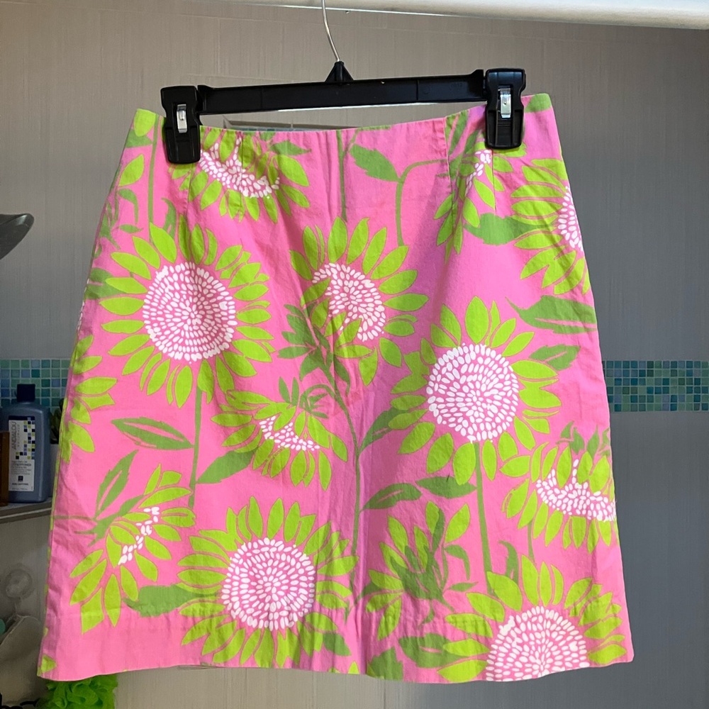 Lilly Pulitzer Bright Pink and Lime Floral A-Line Skirt